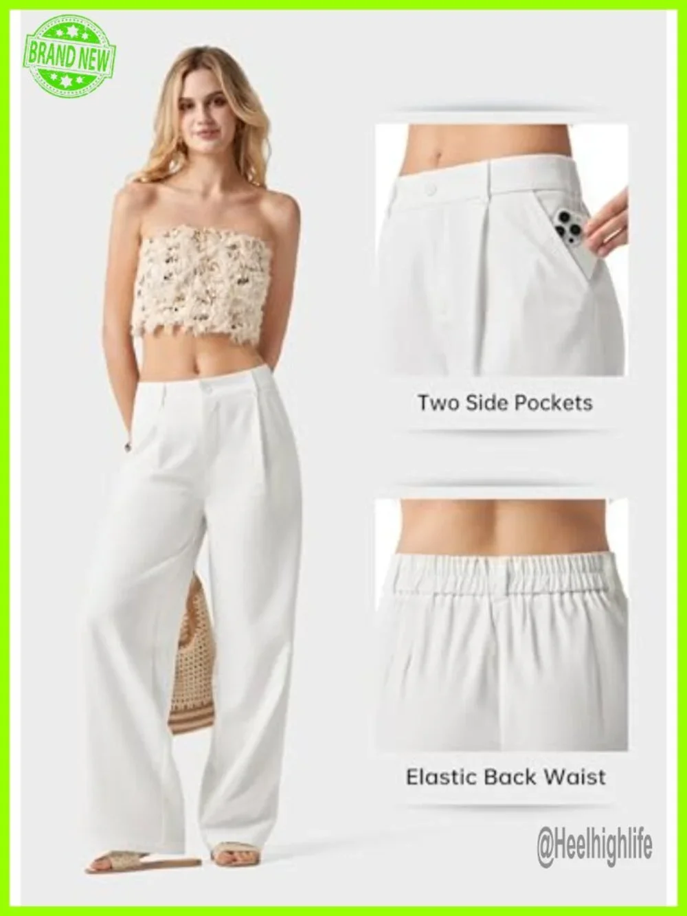 Women's Linen Pants Wide Leg Work Dress Pants Casual Slacks with Pockets